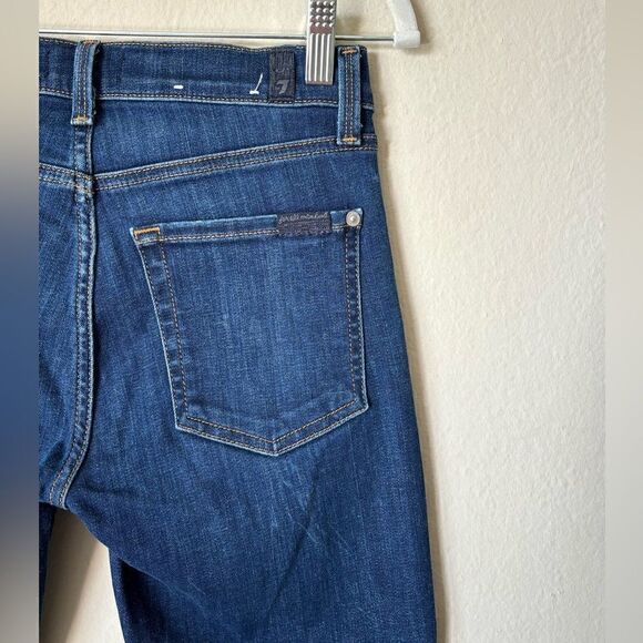7 For all Mankind  Skinny Blue Jeans Distressed Mid Waist Ankle Size 25 - Picture 9 of 11